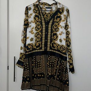 Zara silk shirt dress with baroque print